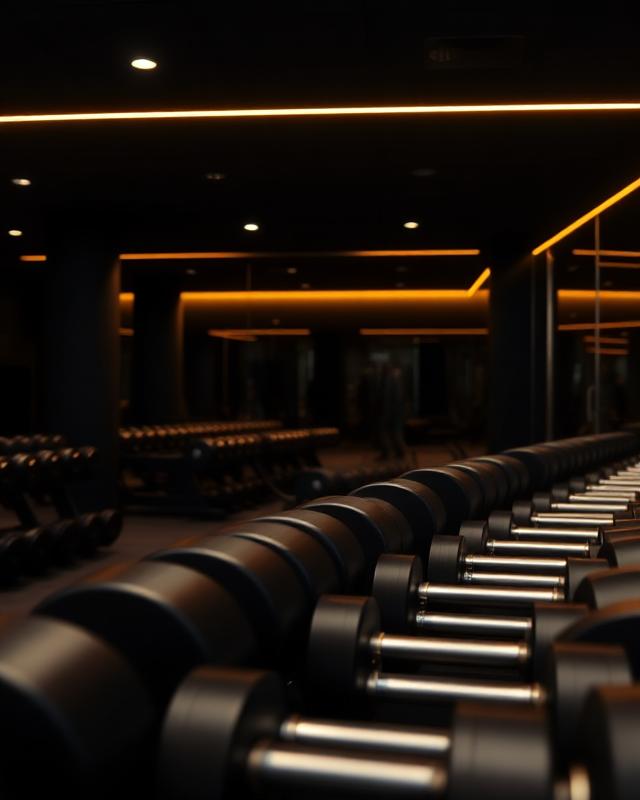 Premium sportclub in donkere sfeerverlichting
