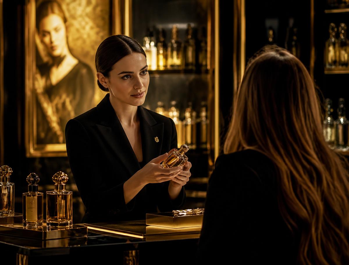 Adviesgesprek in een luxe parfumerie
